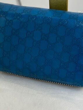 Gucci Teal Blue GG Patent Leather Zip Wallet